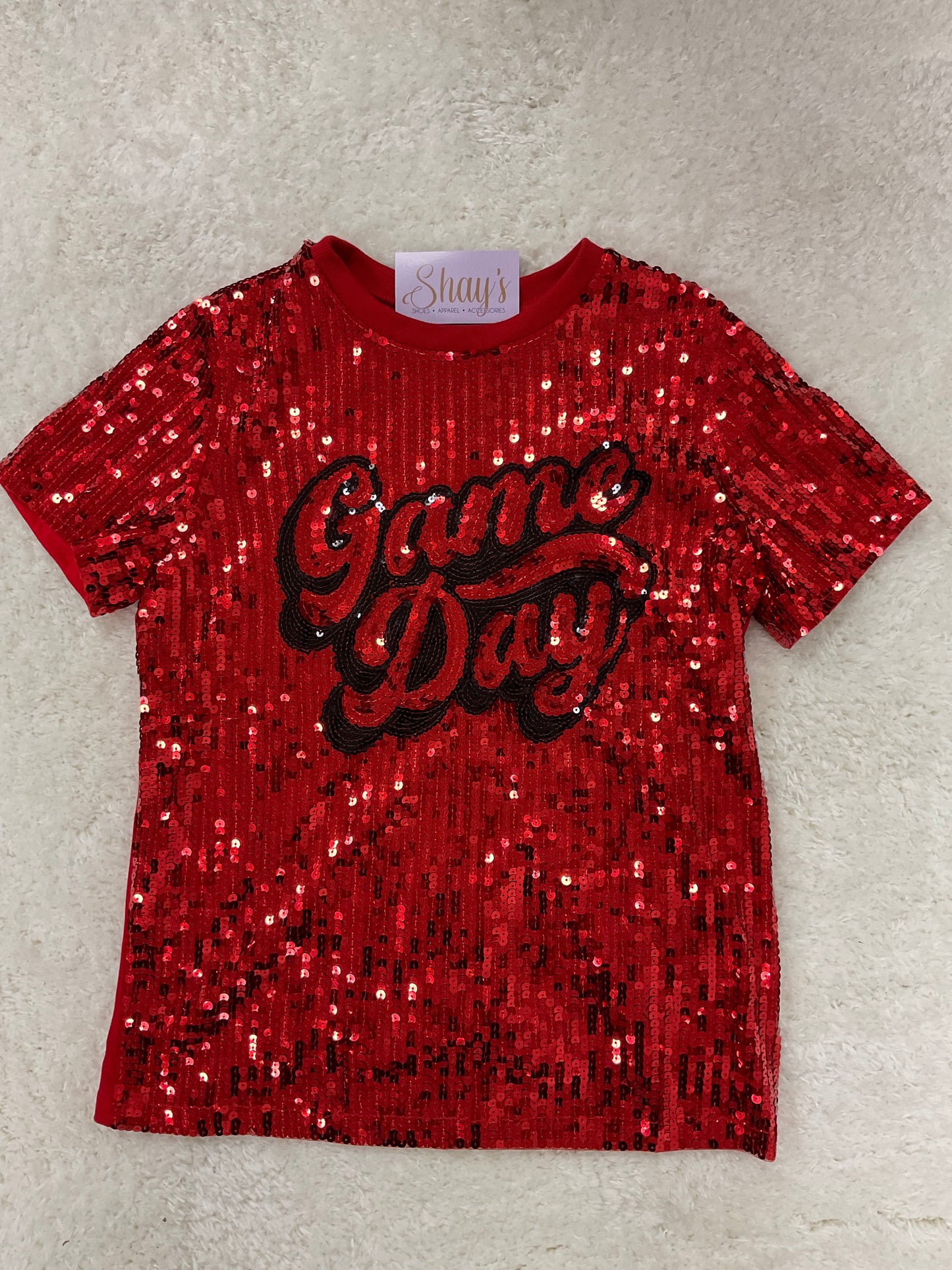 Sequin Gameday Shirt - RED/BLACK