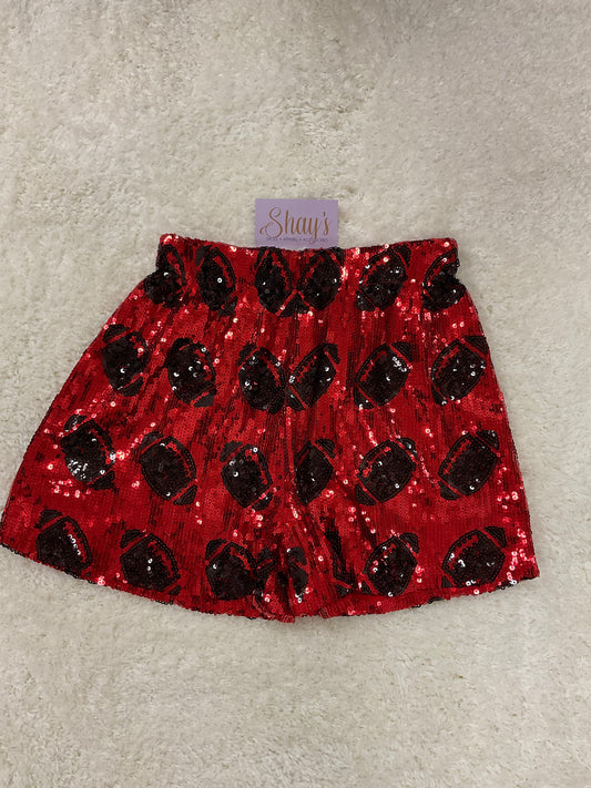 Sequin Football Shorts - RED/BLACK