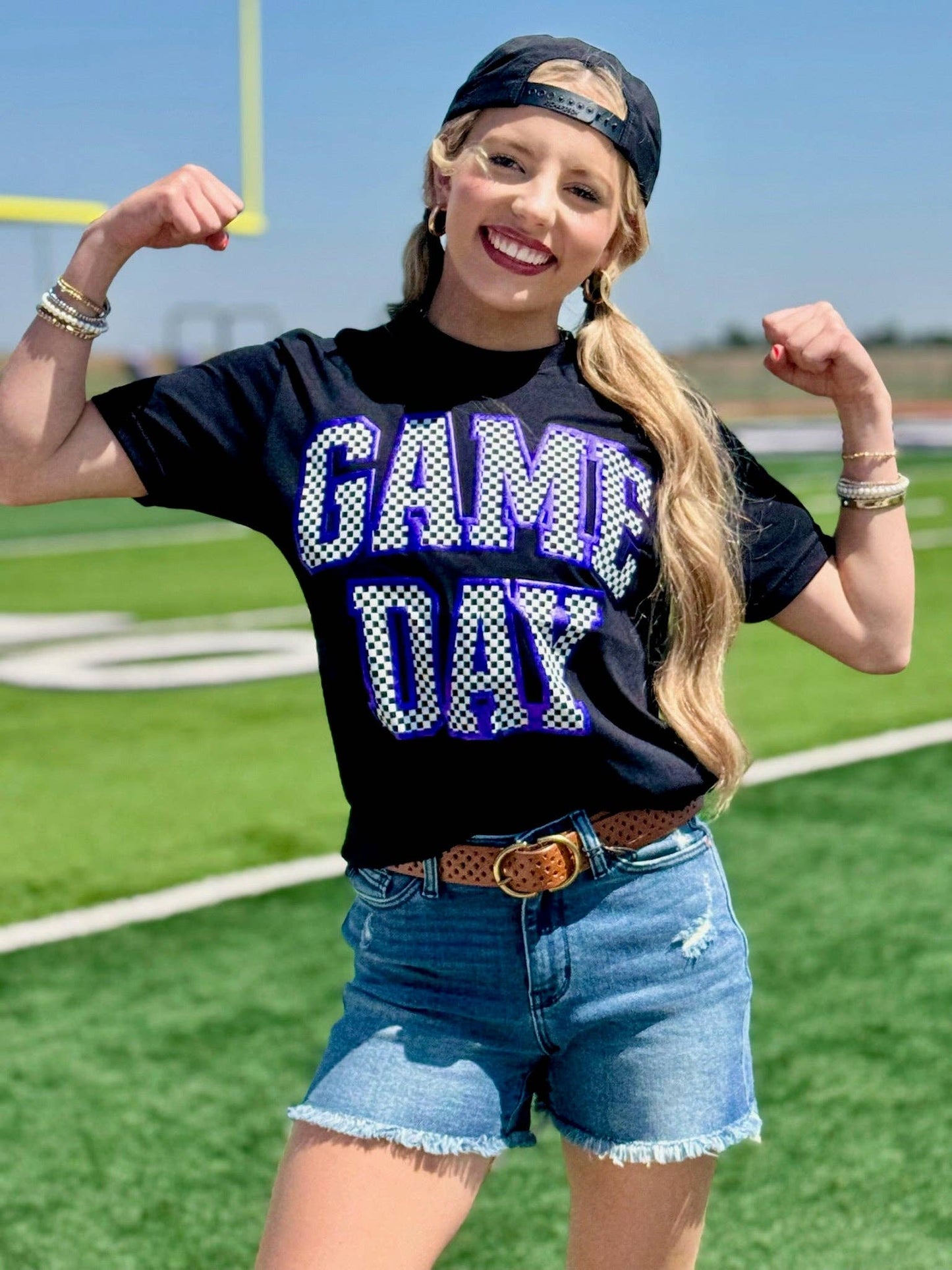 Checkered Game Day with Metallic Puff Tee