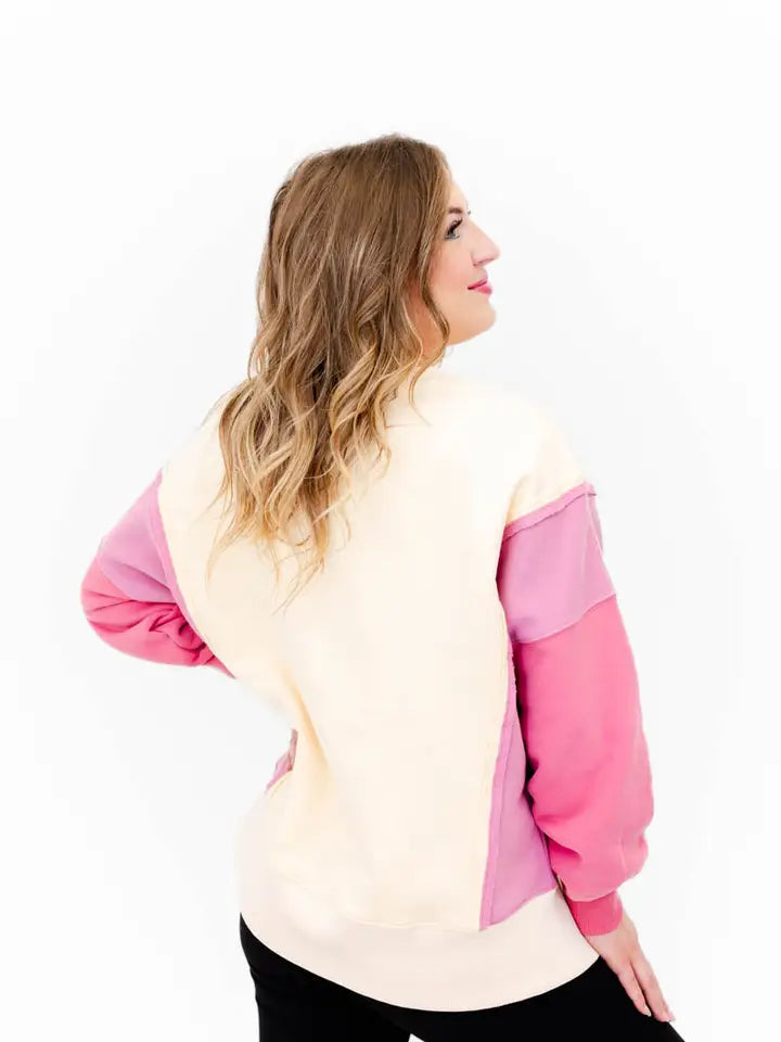 Sleigh RIde-Sequin Embroidery Color Block Sweatshirt