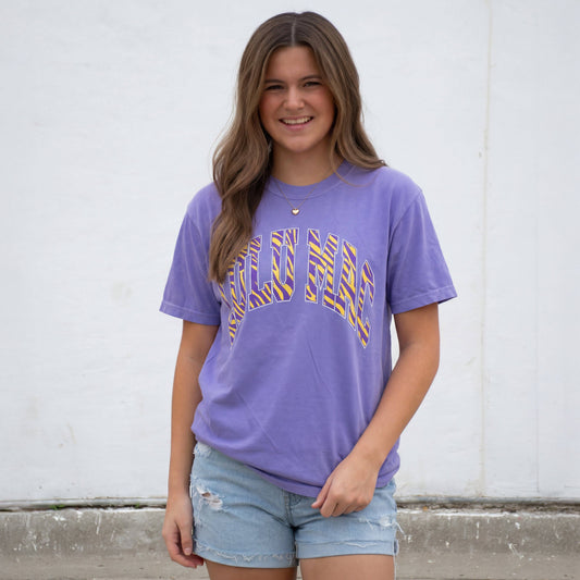 LULU MAC Tiger Stripe Adult Violet Comfort Colors Tee