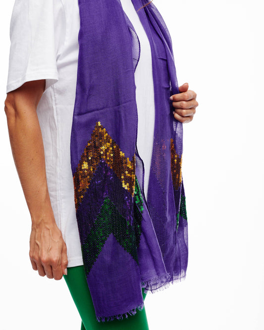 Mardi Gras Chevron Sequin Scarf Purple