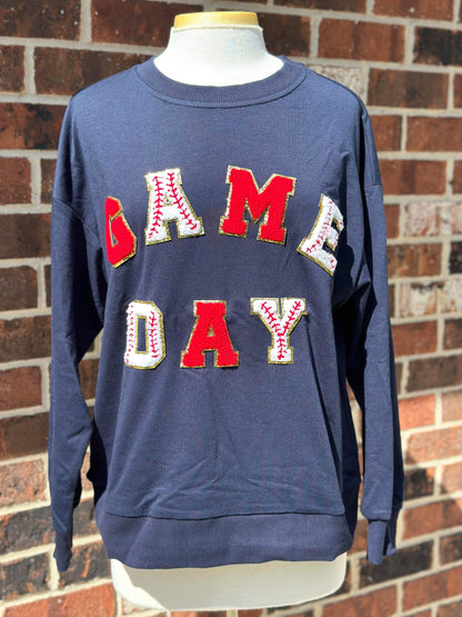 Baseball Chenille Gameday Patches Pullover - NAVY