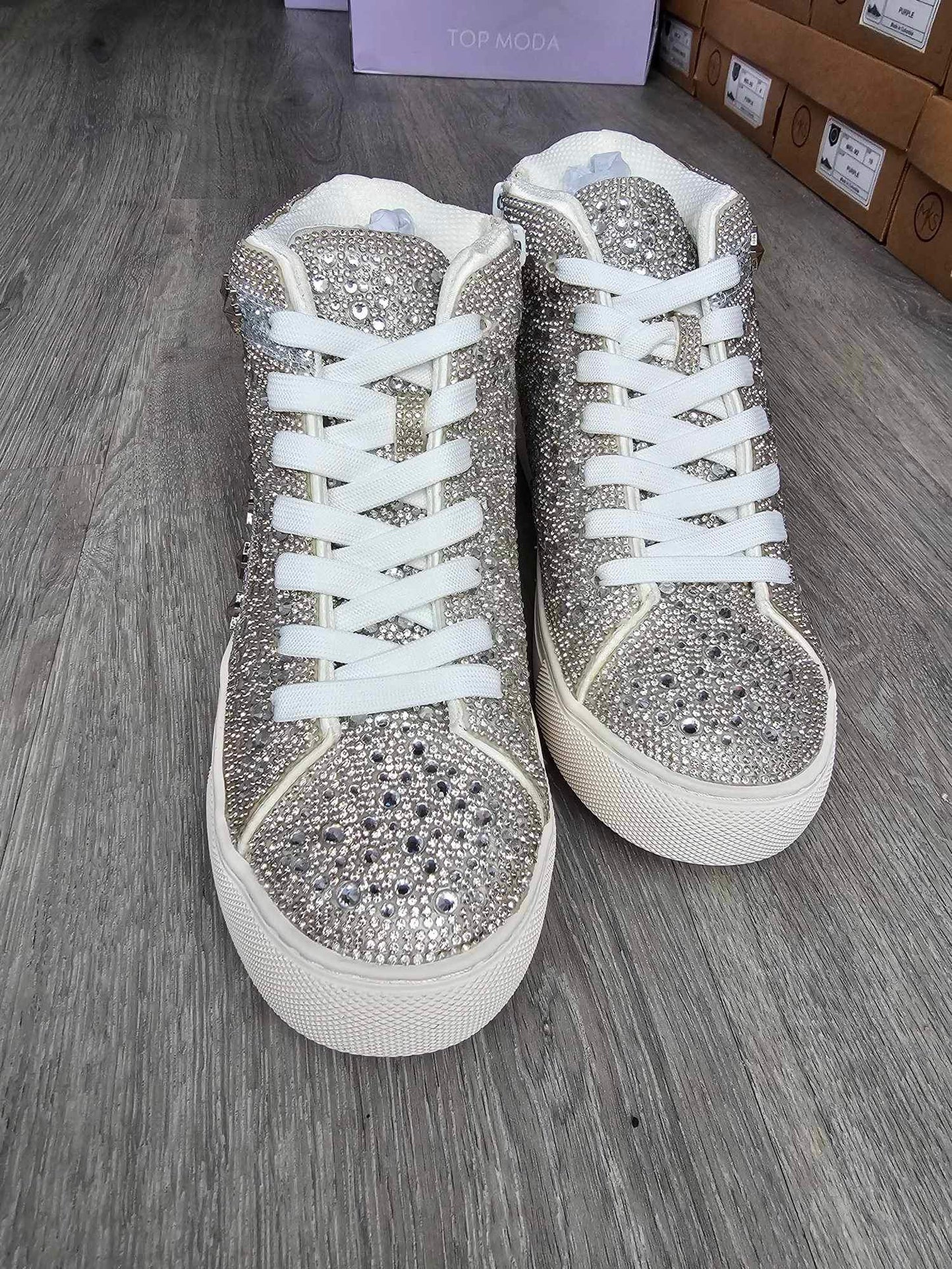 Flashy High Top Sneaker - CLEAR RHINESTONE