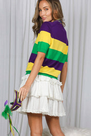 On the Route - Mardi Gras Crew Neck Color Block Top