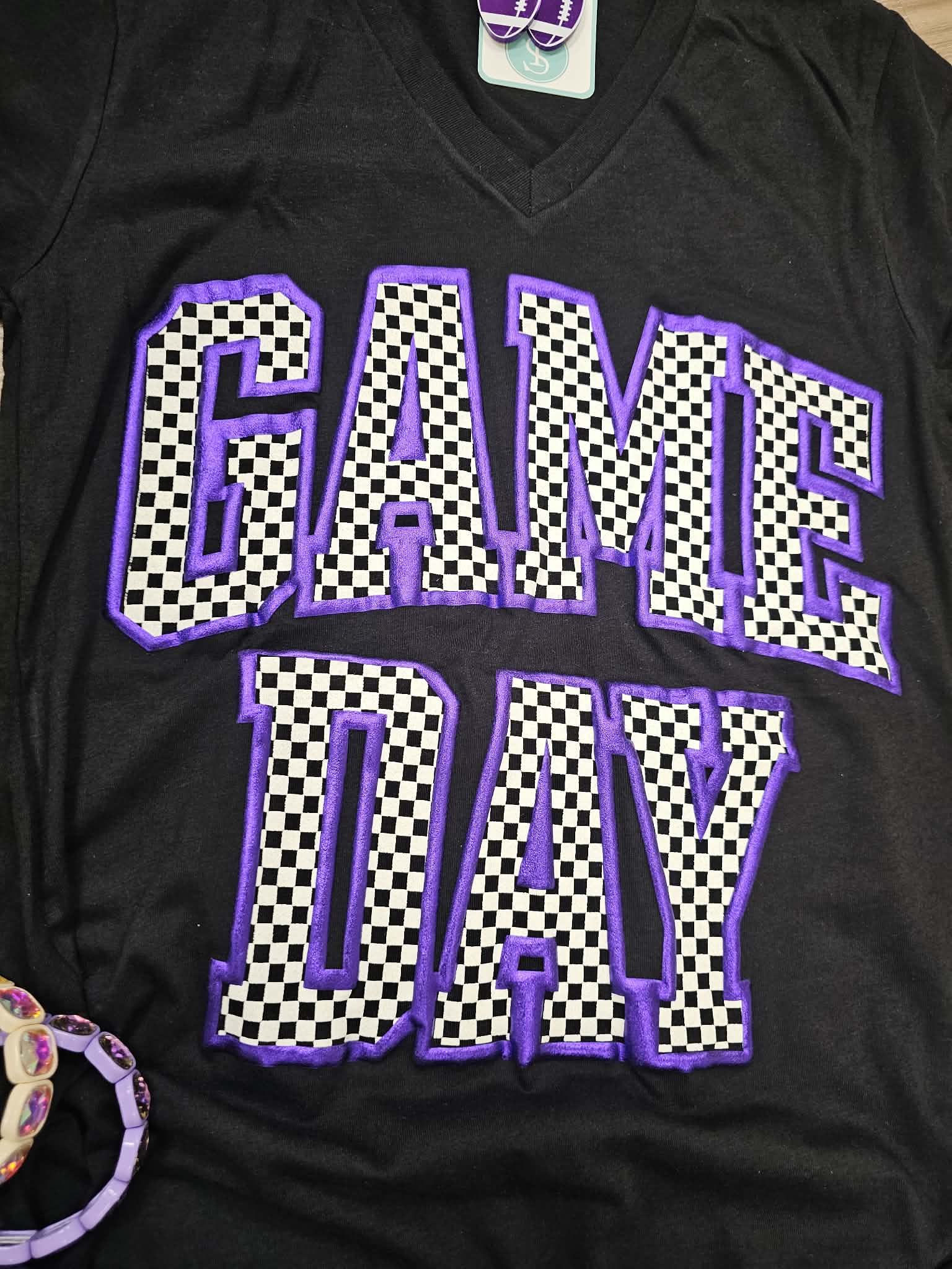 Checkered Game Day with Metallic Puff Tee