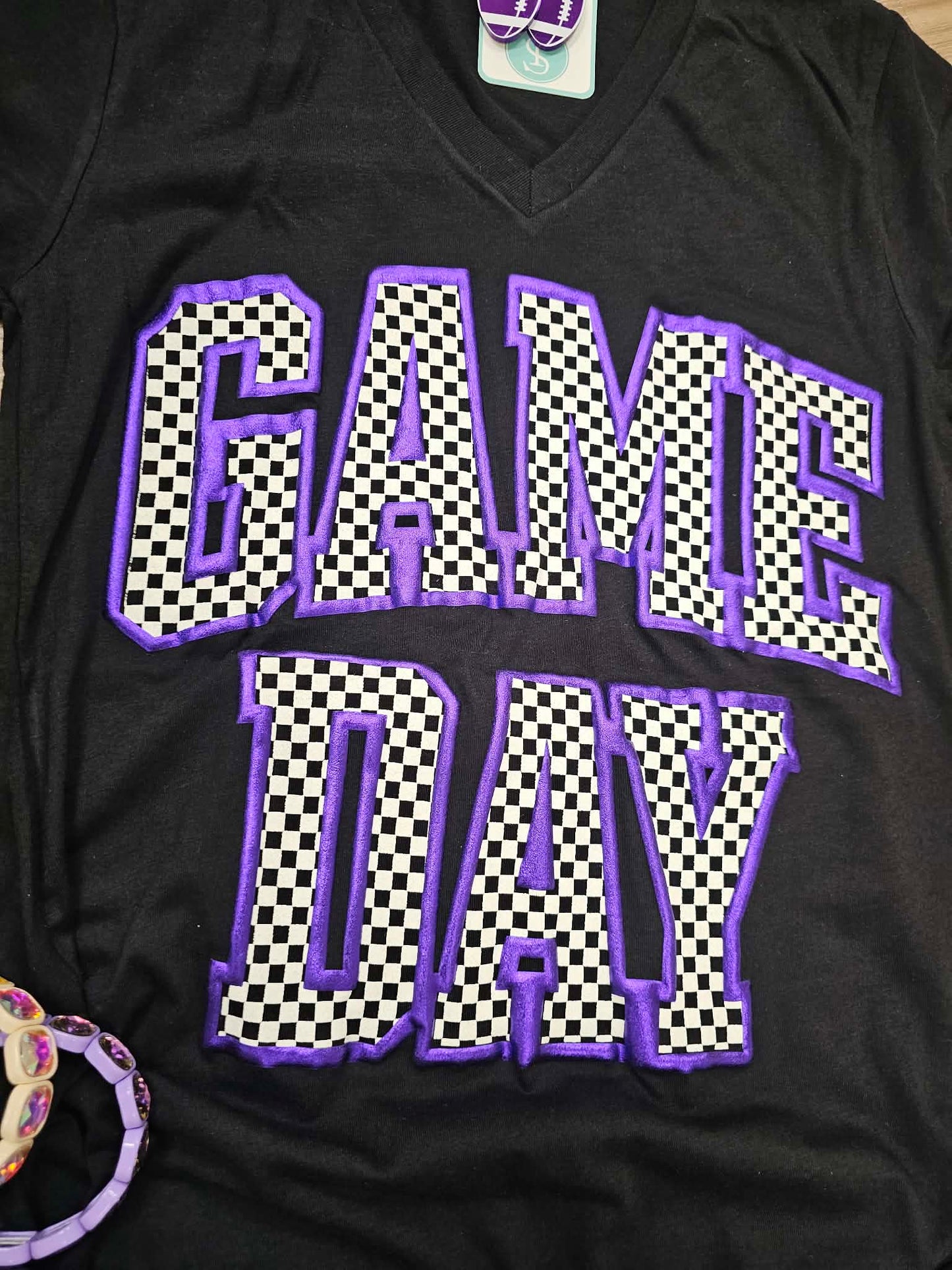 Checkered Game Day with Metallic Puff Tee