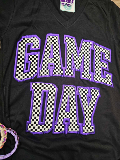 Checkered Game Day with Metallic Puff Tee