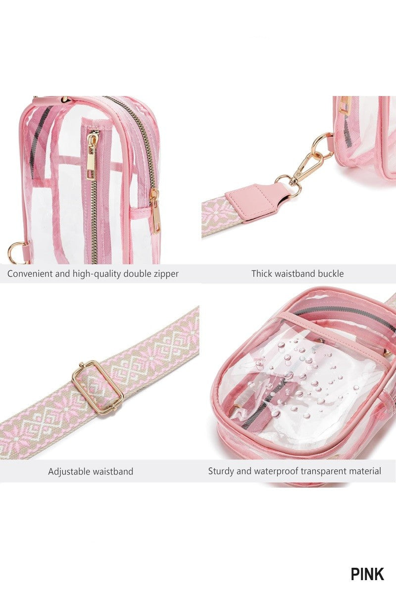 Clear Sling Bag with Guitar Strap - Pink