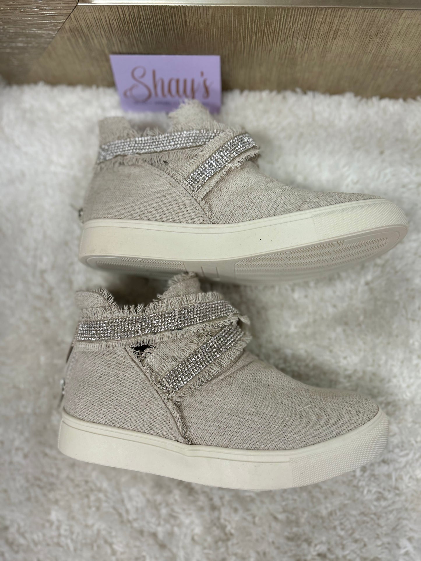 Flora- Natural Distressed Rhinestone High Top