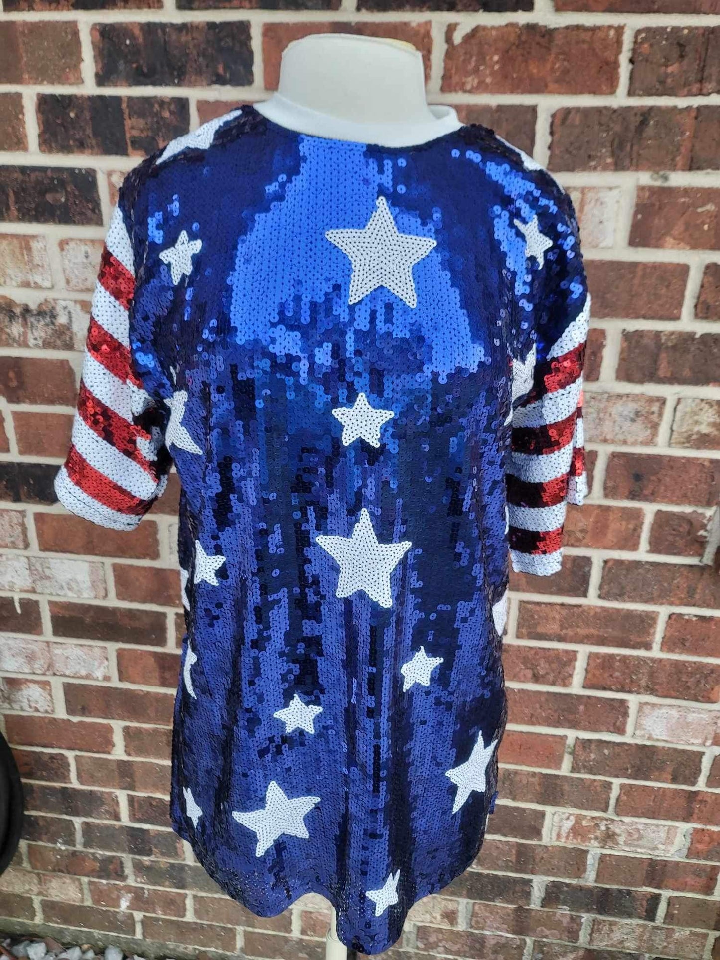 Stars and Stripes Sequin Tunic Shirt - Red White & Blue