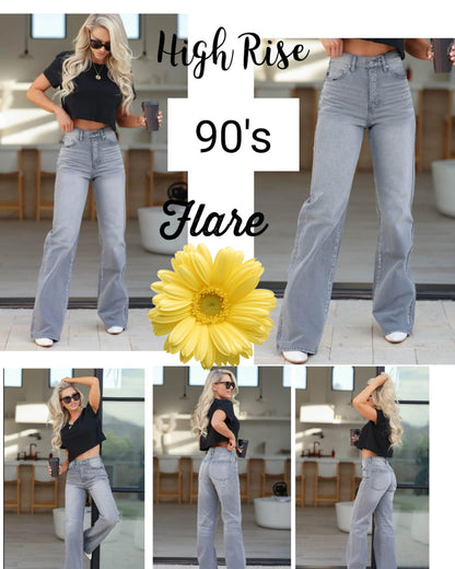 Alessia Ultra High Rise 90’s Flare Jeans - LIGHT GRAY