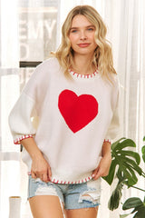 Heart- Contrast Stitch Sweater