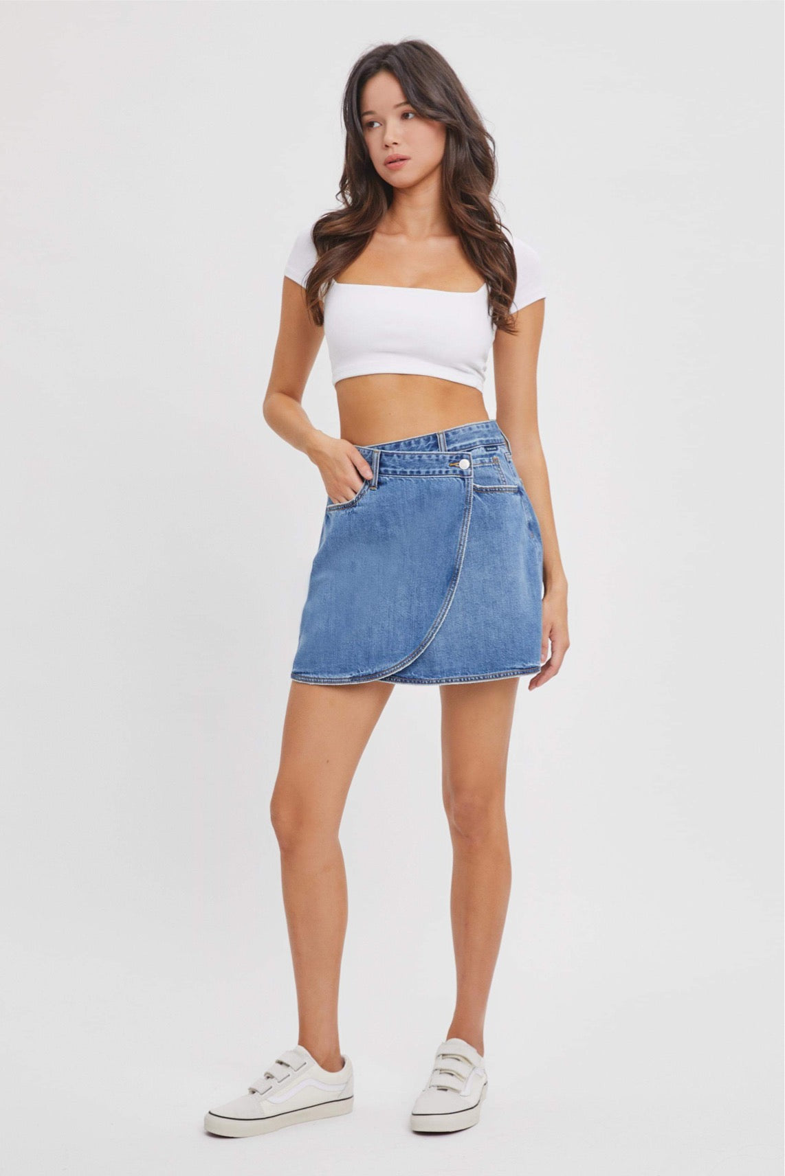 Slash High Rise Wrap Skirt - MEDIUM WASH