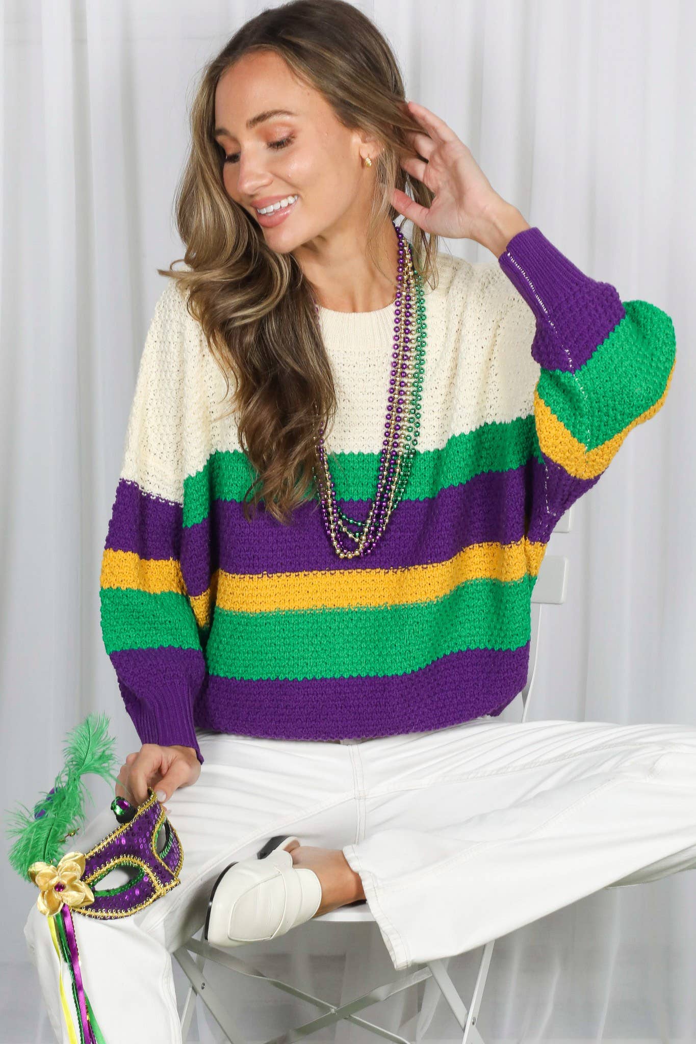 THOTH- Mardi Gras Multi Color Block Waffle Textured Sweater