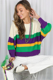 THOTH- Mardi Gras Multi Color Block Waffle Textured Sweater