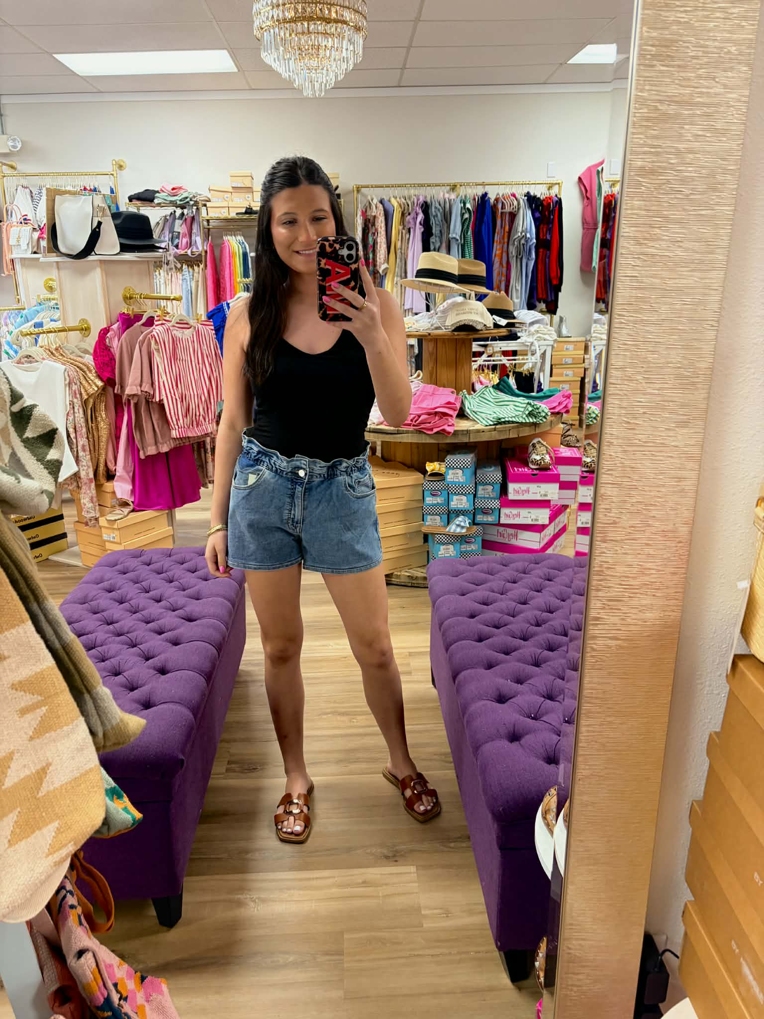 MARLY-Elastic Waist Jean Shorts