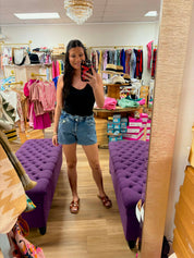 MARLY-Elastic Waist Jean Shorts