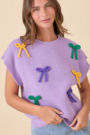 Mardi Gras Ribbon Bow Knit Top - FINAL SALE