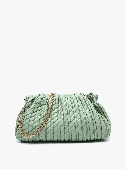 Ruched Woven Satchel with Chain - Sage