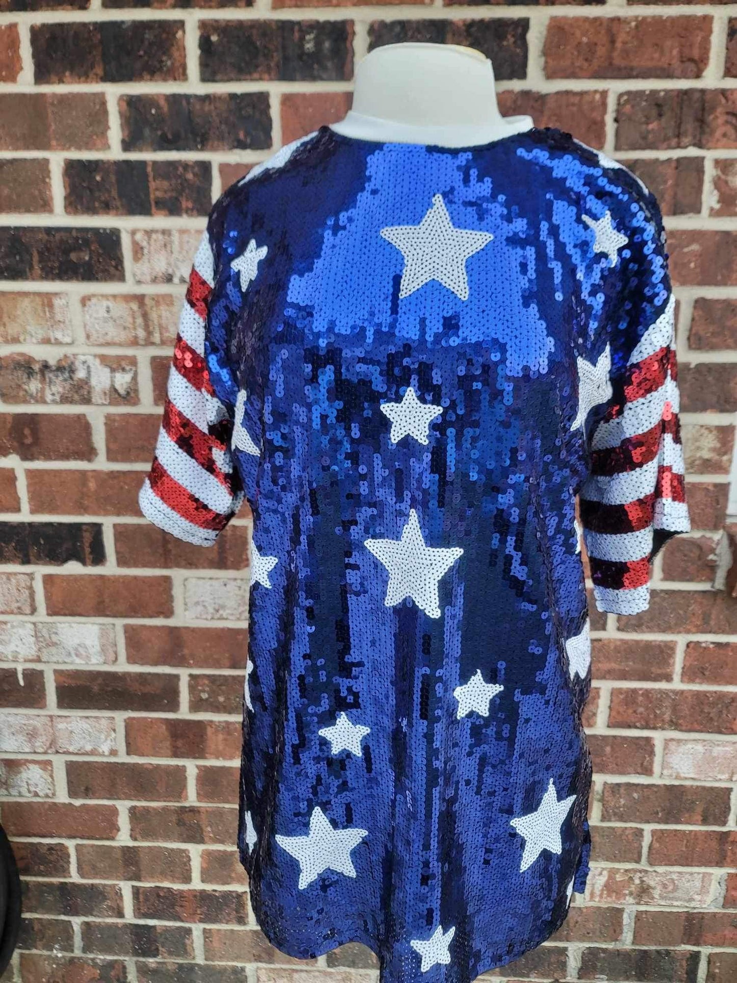 Stars and Stripes Sequin Tunic Shirt - Red White & Blue