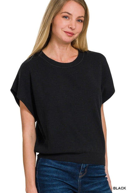 Round Neck Short Dolman Sleeve Top