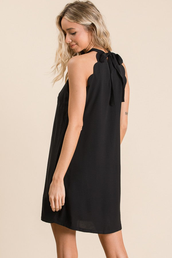 Scalloped Sleeveless Dress - Black