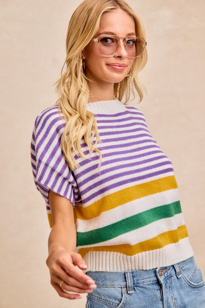 Mardi Gras Stripes Lightweight Sleeveless Knit Top