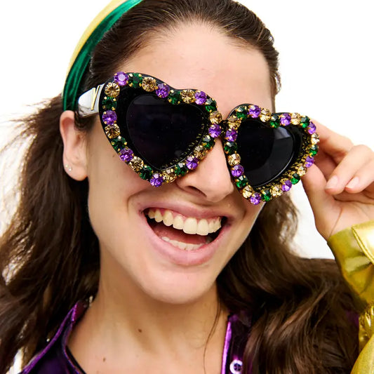 Mardi Gras Stone Heart Sunglasses