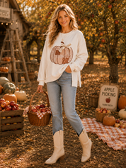Patchwork Pumpkin Bow Graphic Sweatshirt