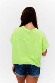 Faeve Lime Green Washed SPARKLE Pocket Top