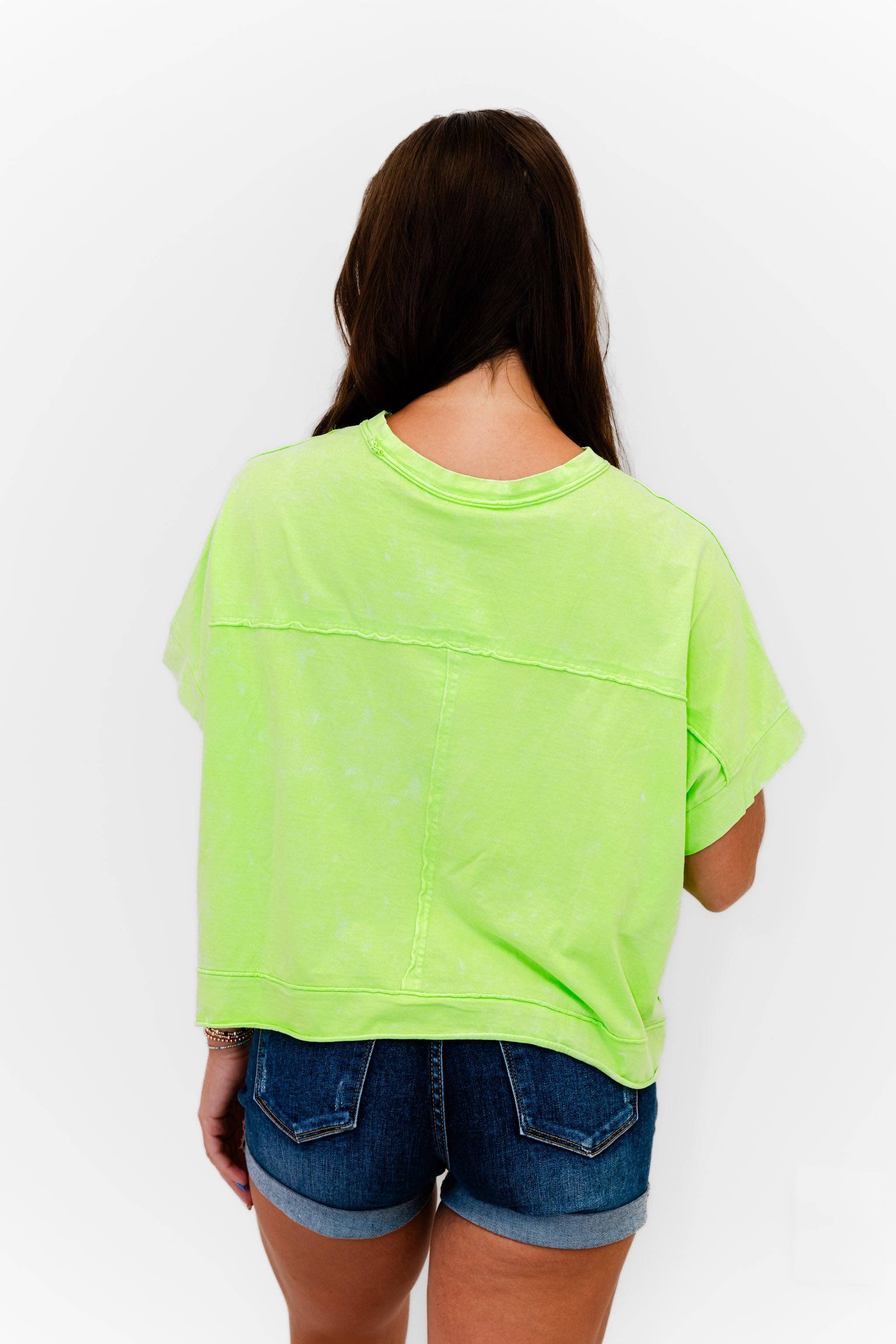 Faeve Lime Green Washed SPARKLE Pocket Top