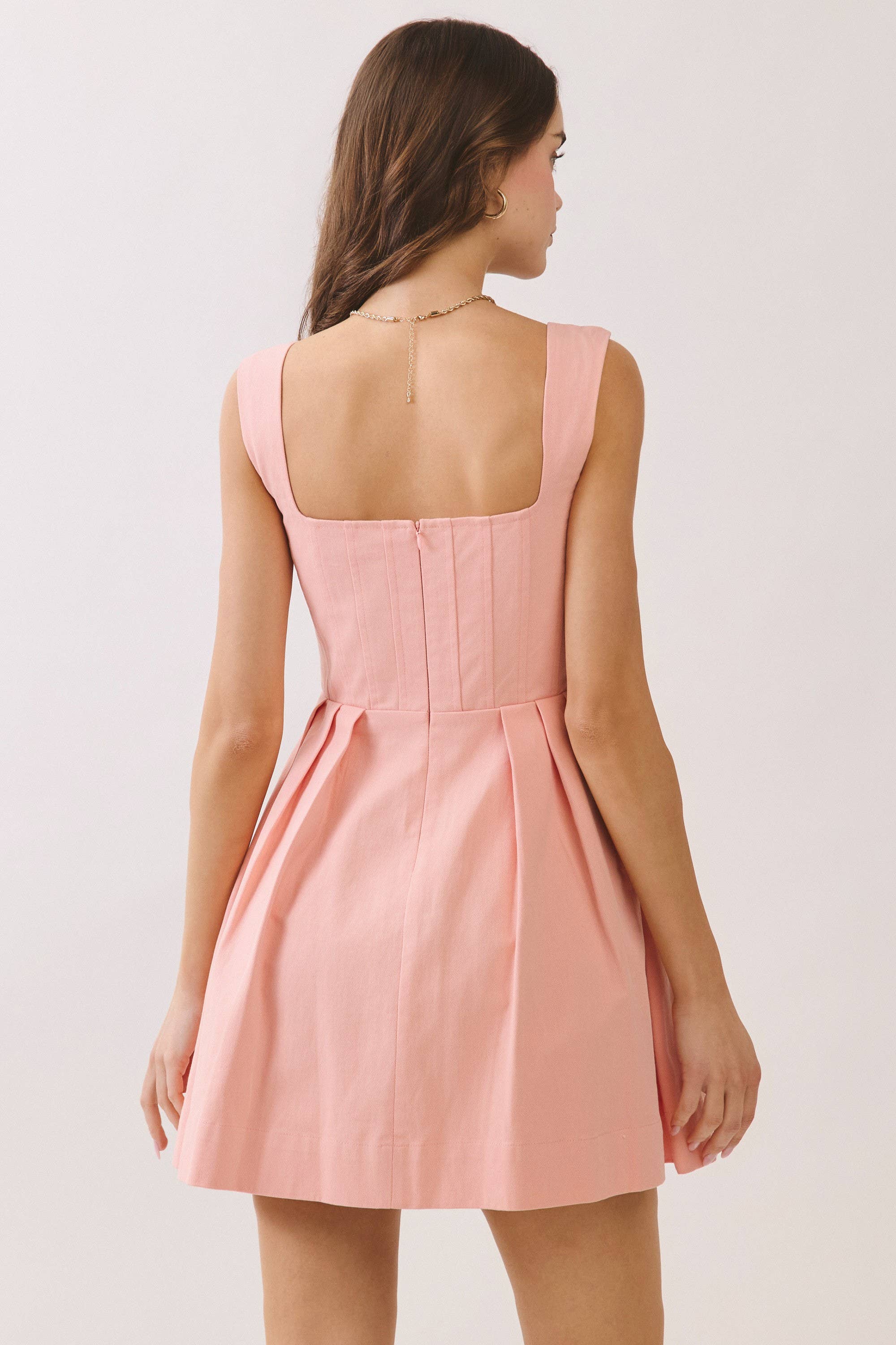 Square Neck Wide Straps Pleated Mini Dress