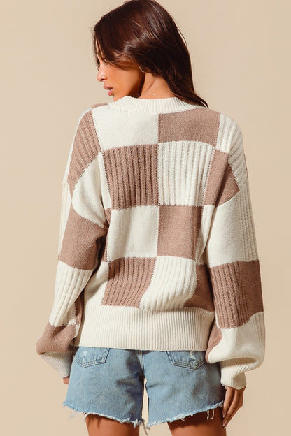 Monica- Checkered Button Front Textured Sweater Cardigan