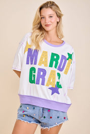 In the words- Mardi Gras Color Block Rhinestone Sweatshirt