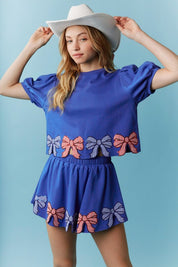 Gingham Bow Detail Puff Sleeve Top