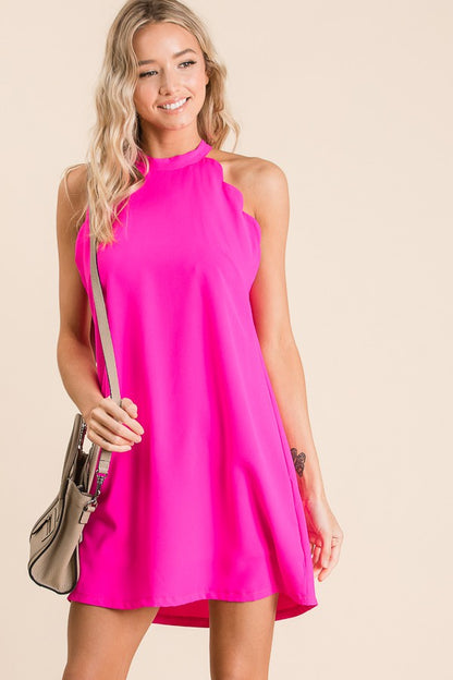 Scalloped Sleeveless Dress - Fuchsia