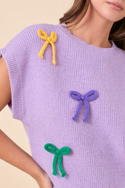Mardi Gras Ribbon Bow Knit Top - FINAL SALE