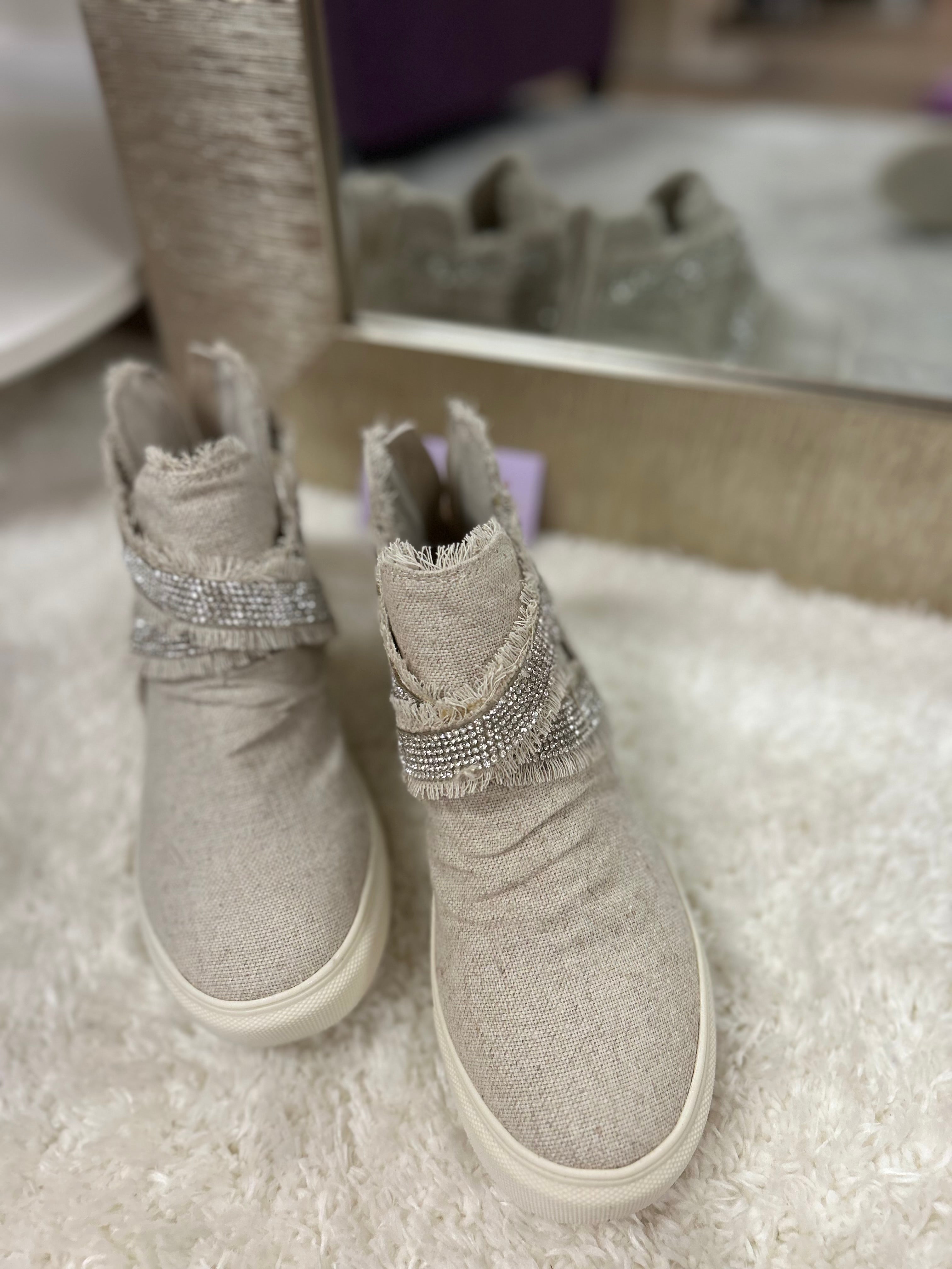 Very G Flora- Natural Distressed Rhinestone High Top- FINAL SALE