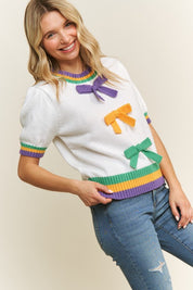 Mardi Gras Bow Detail Sweater Top