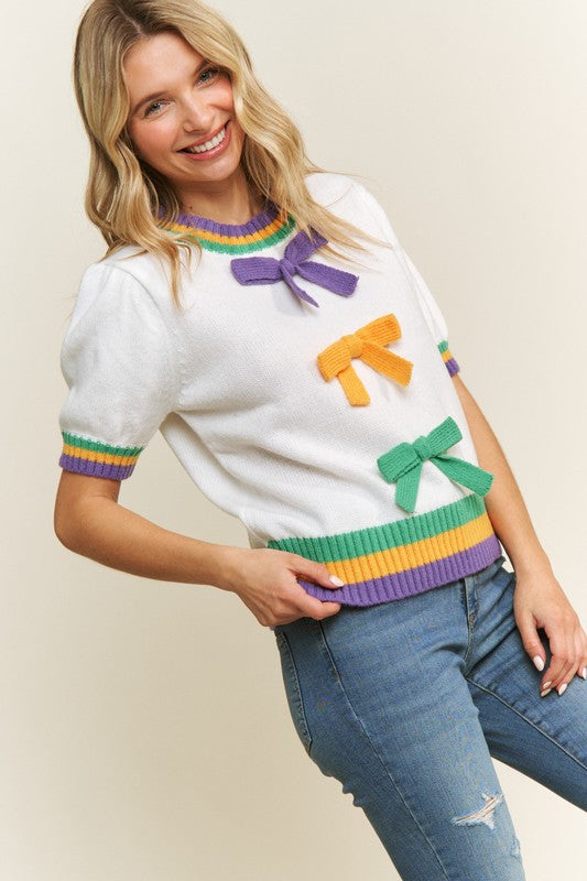 Mardi Gras Bow Detail Sweater Top