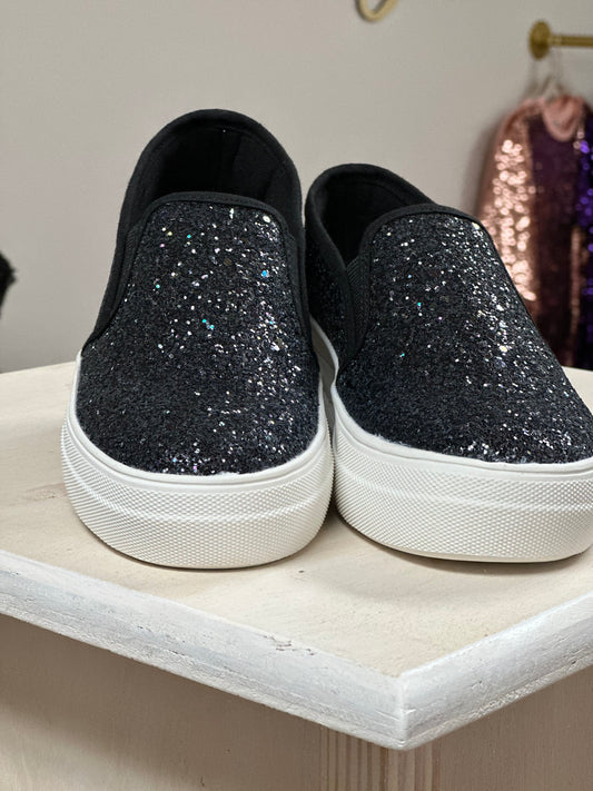 Higher Chunky Glitter Slip Ons - Black