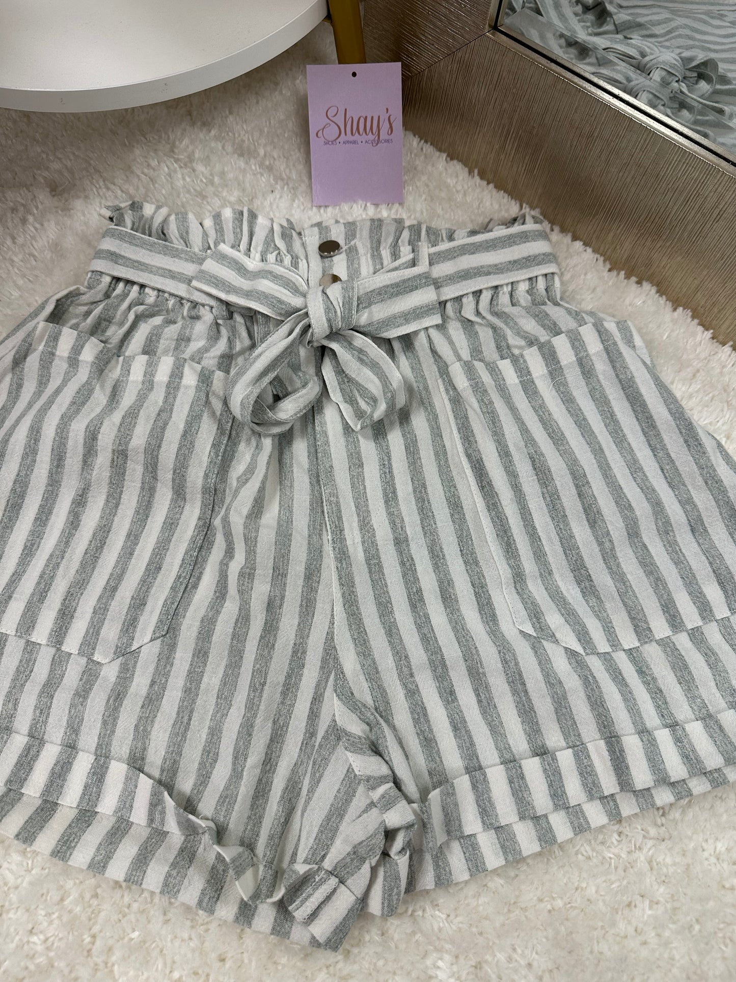 Striped Cotton Elastic Shorts - Green