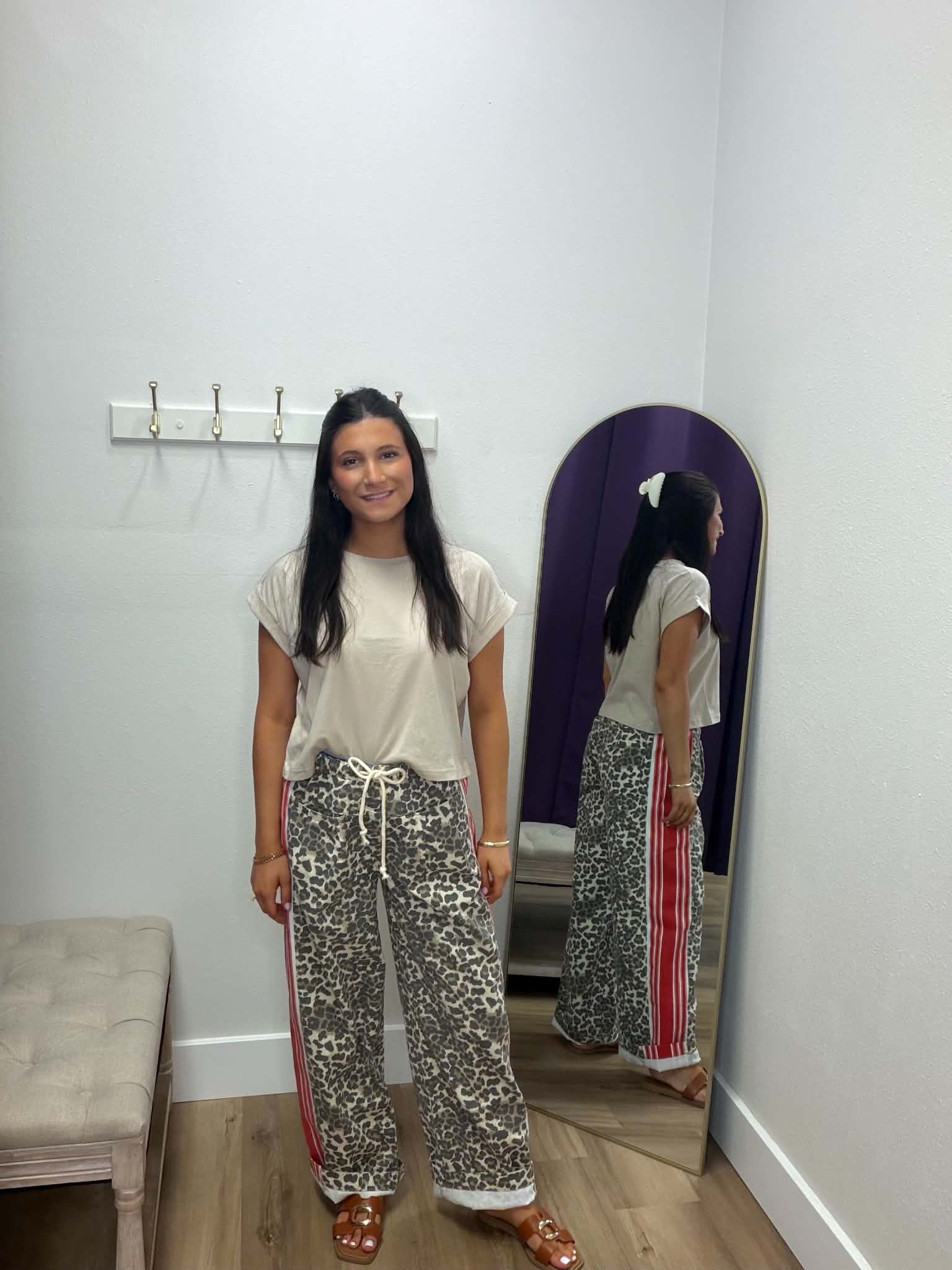 Leopard Sport Striped Wide Legged Pants