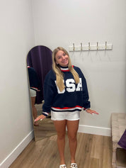 USA Letter Print Contrast Trim Sweatshirt