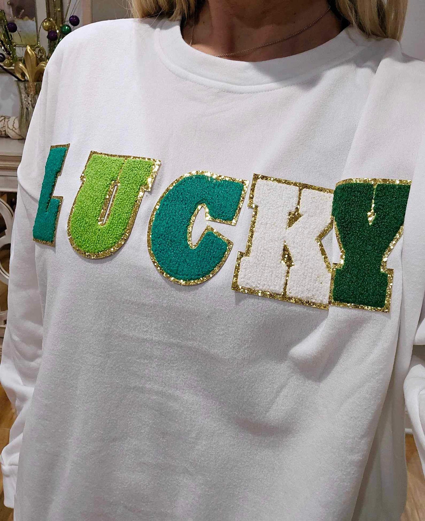 Lucky Chenille Patch Sweater - Off White