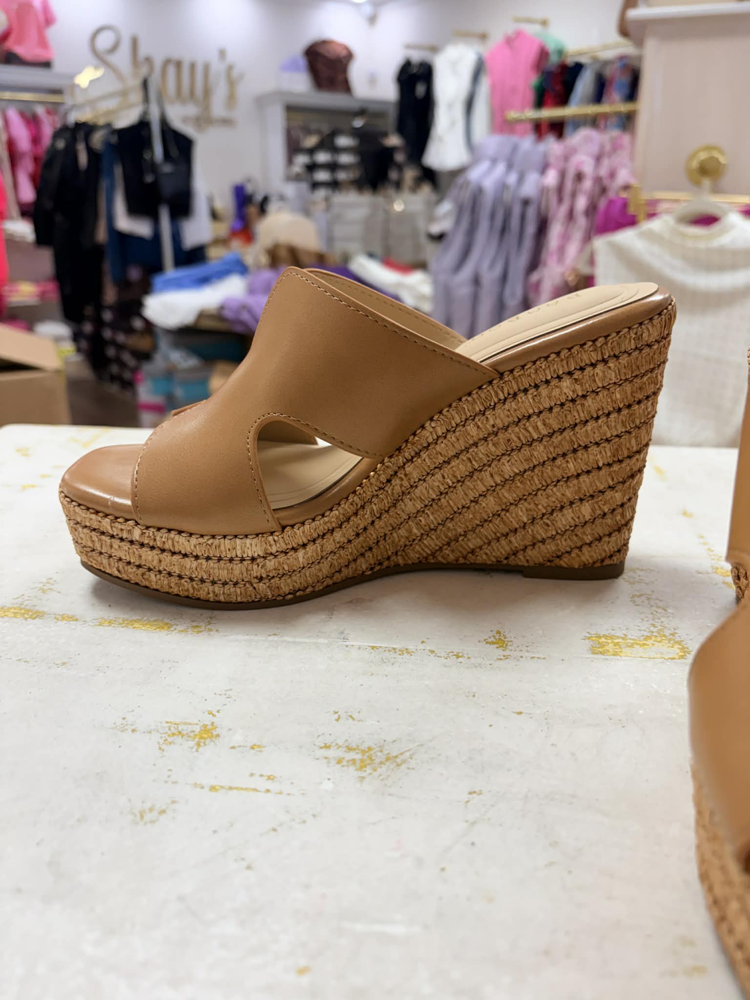 ATTIRE- Tan Mule Wedge