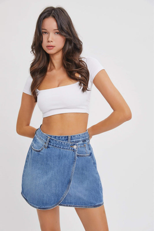 Slash High Rise Wrap Skirt - MEDIUM WASH