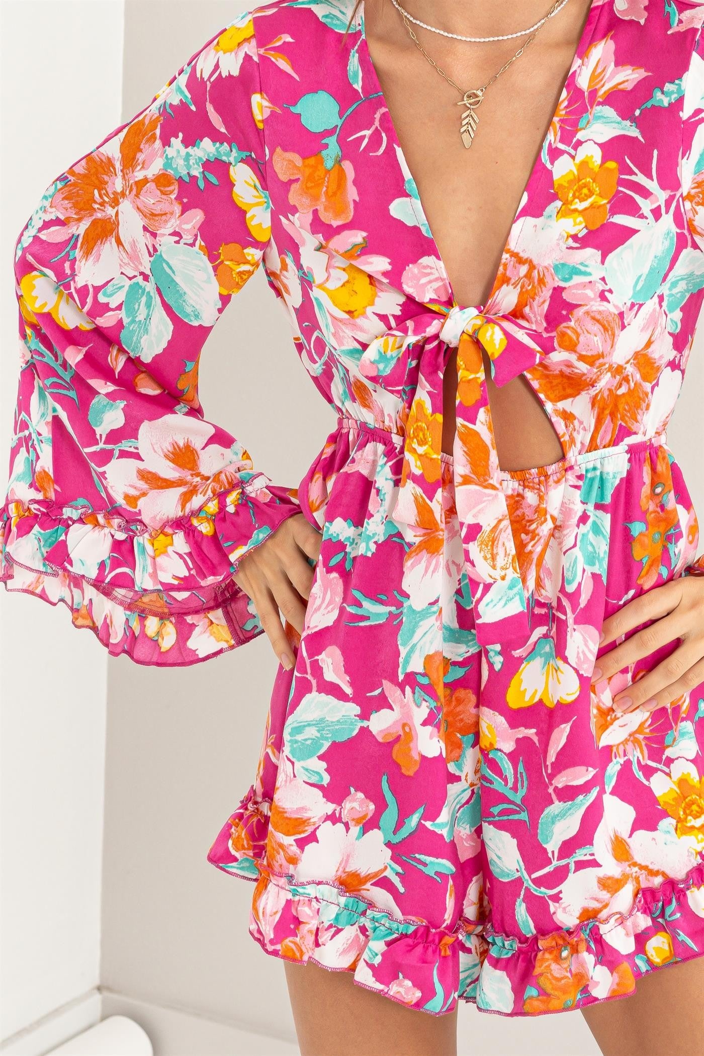 Fresh Start Floral Romper - Magenta