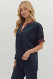 Trimmed In Plaid Top